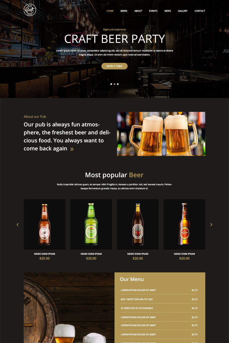 Craft Beer Beer Pub PSD Template 82530